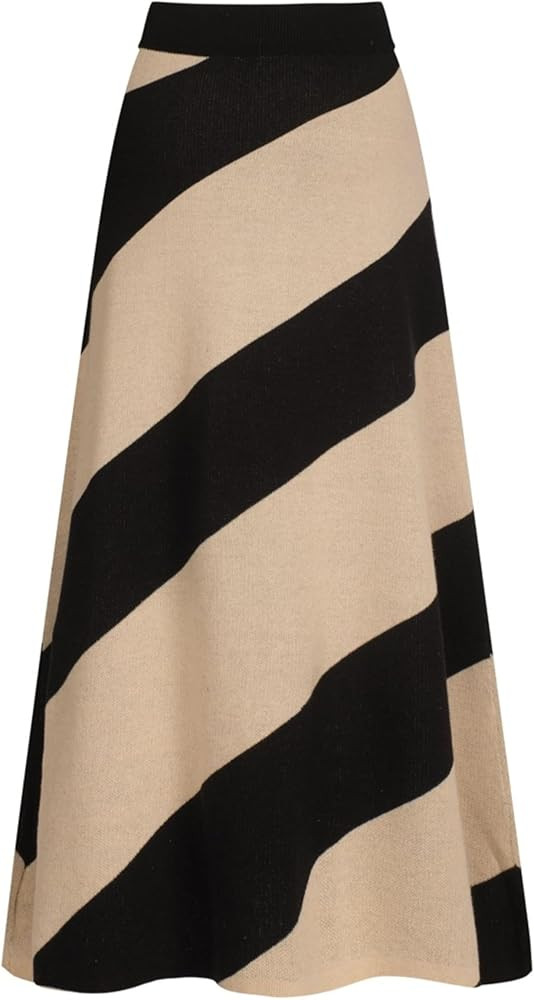 OXKnit Knittd Midi Skirts for Women, 1960s Mod Style Casual Retro Black Apricot Stripes High Wais... | Amazon (US)