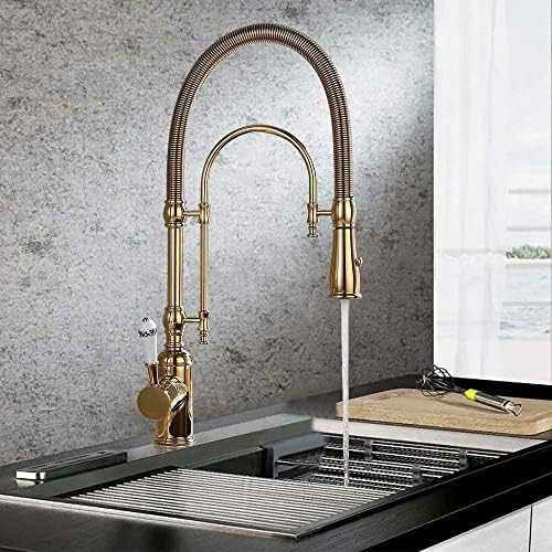 Kunmai High Arc Swiveling Dual-Mode Pull-Down Kitchen Faucet with Single Porcelain Handle in Poli... | Amazon (CA)