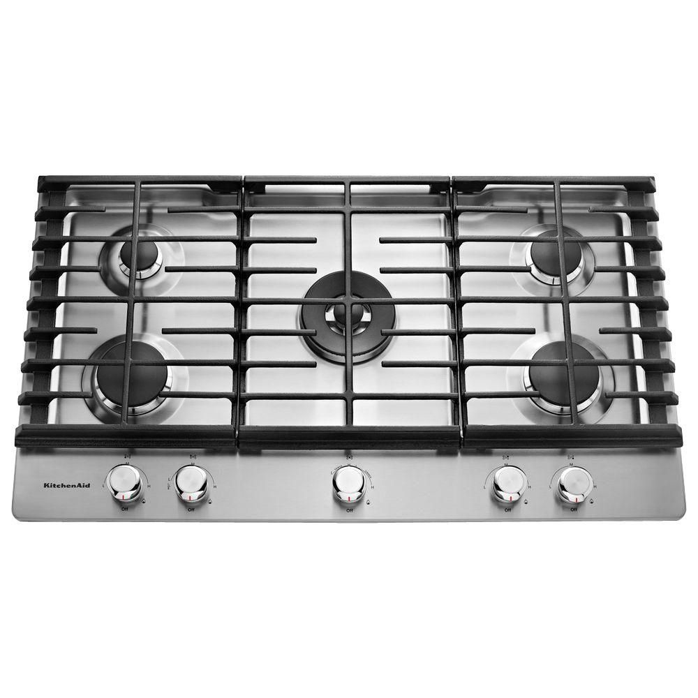 36 in. Gas Cooktop in Stainless Steel with 5 Burners Including a Professional Dual Tier Burner an... | The Home Depot