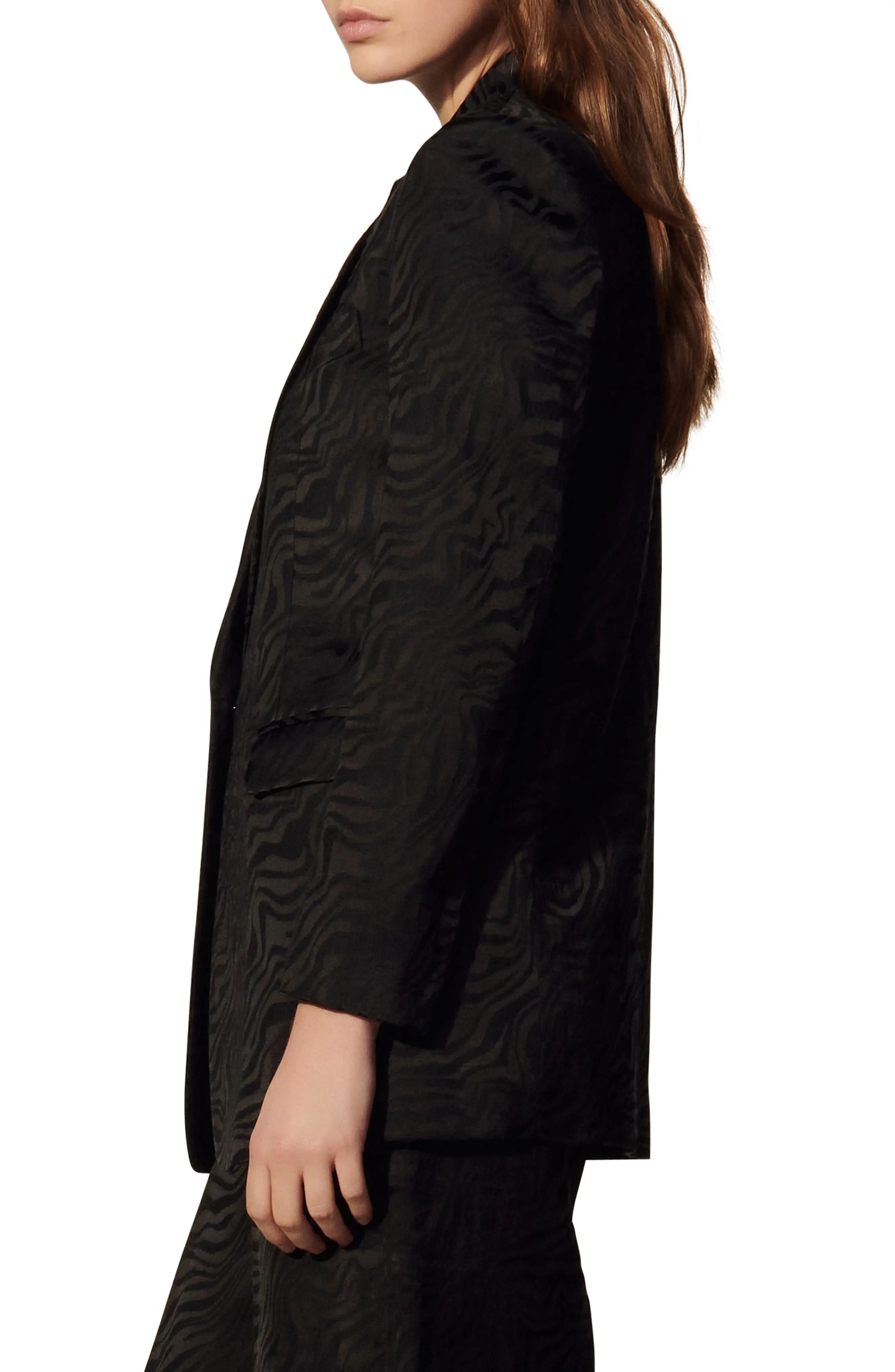 Women's Sandro Animal Print Jacquard Cotton & Linen Blend Blazer, Size 36 - Black | Nordstrom