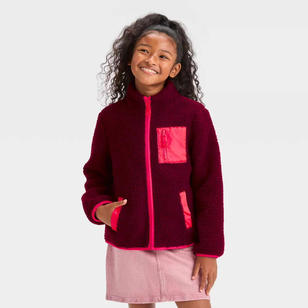 Girls' Faux Shearling Zip-Up Sweatshirt - Cat & Jack™ | Target