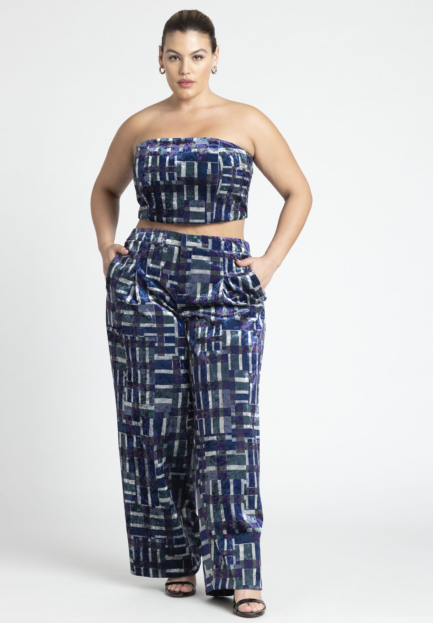 Printed Velvet Wide Leg Trouser | Eloquii