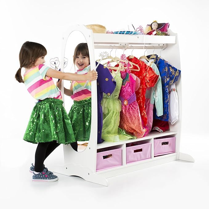 Guidecraft Dress Up Storage – White: Dramatic Play Costume Rack with Mirror and Tray - Kids Arm... | Amazon (US)