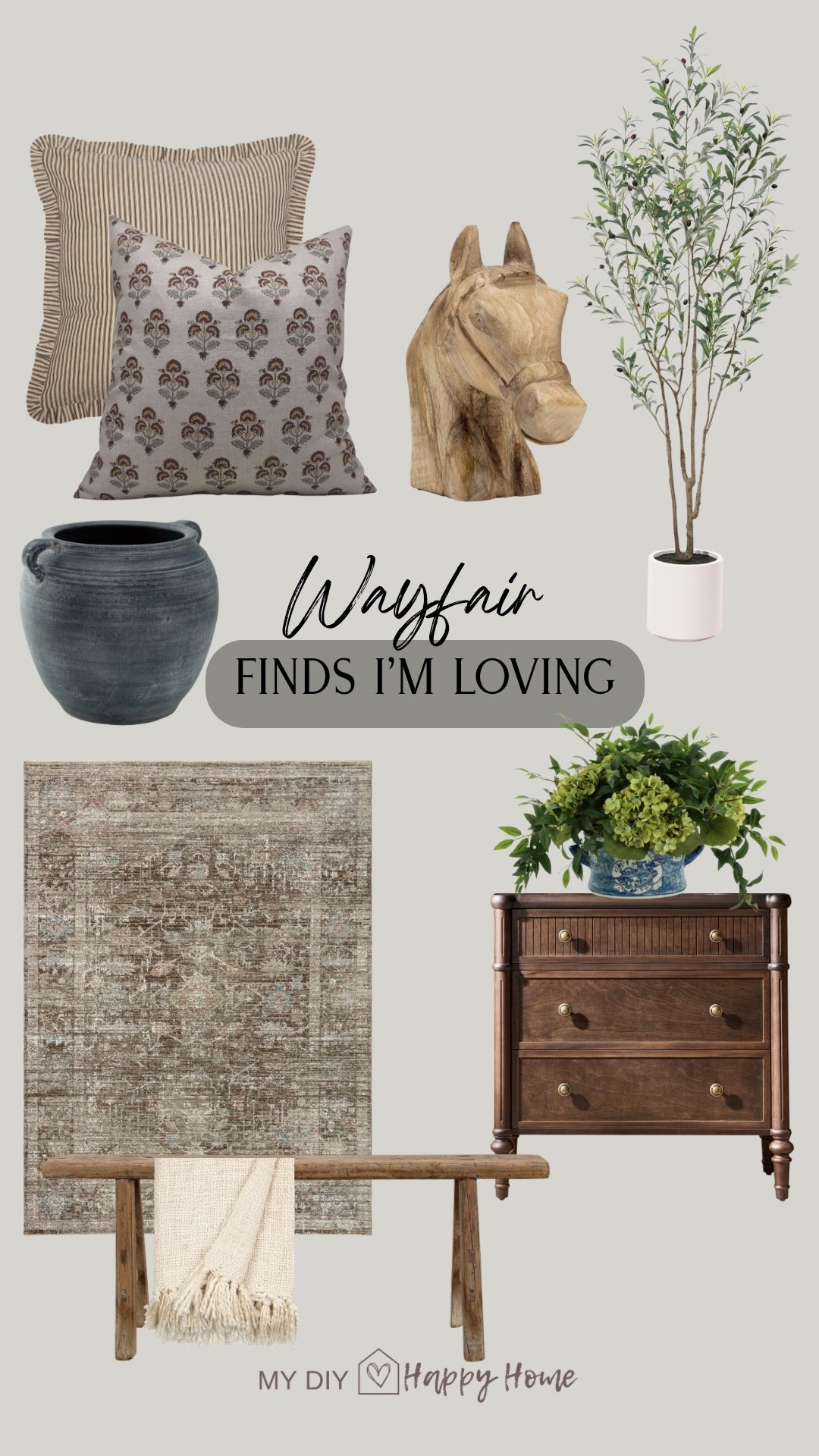 Home finds I’m loving lately 

Area rug
Throw pillows 
Throw blanket 
Wooden bench 
Nightstands 
Florals 
Olive Tree
Horse statue shelf decor 
Vases 


Wayfair, Wayfair home decor, home decor finds, vintage home, cottage home 

#LTKSeasonal #LTKHome