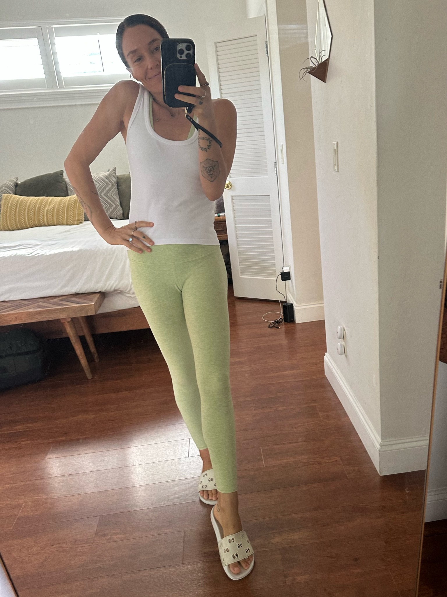 Obsessed with this iced green tea color by Alo Yoga & comfy full length white activewear shirt 💚 
Gucci rubber slides Shoes are same style just different color 🫶

#LTKstyletip #LTKfitness #LTKGiftGuide