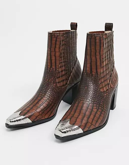 RAID Priscilla western boots in brown croc with toe cap | ASOS (Global)