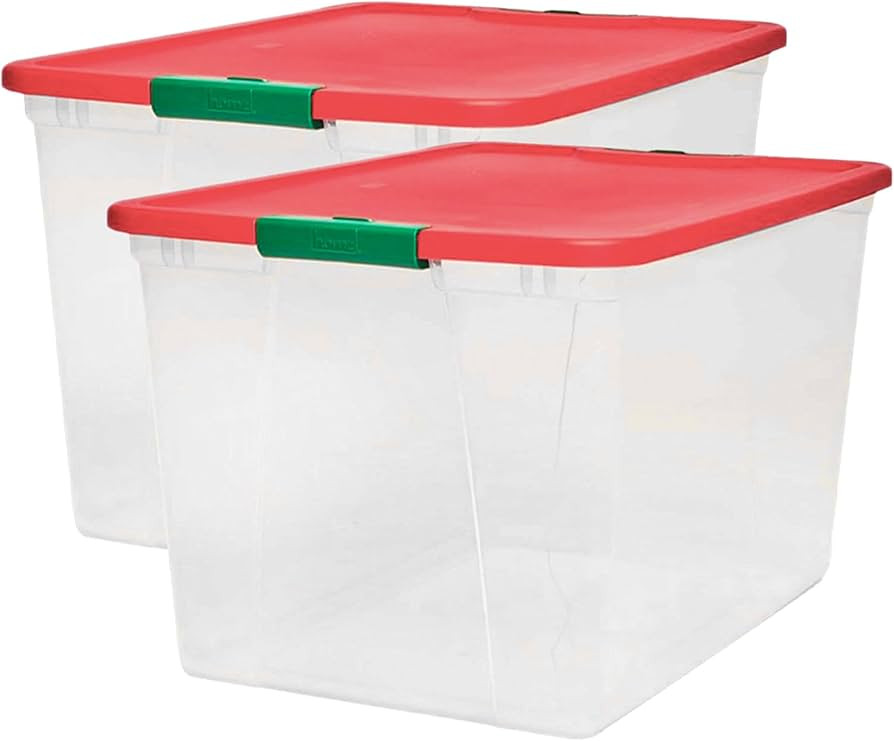 HOMZ 64 Quart Secure Seal Latching Extra Large Clear Plastic Storage Tote Container Bin w/Red Lid... | Amazon (US)