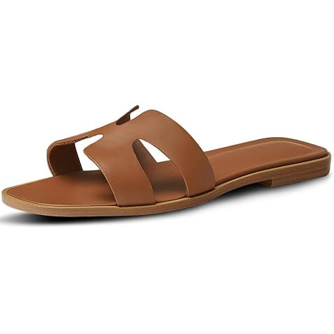 Rihero Women's Dressy Flat Sandals Comfortable Slip On Leather Slide Sandals | Amazon (US)