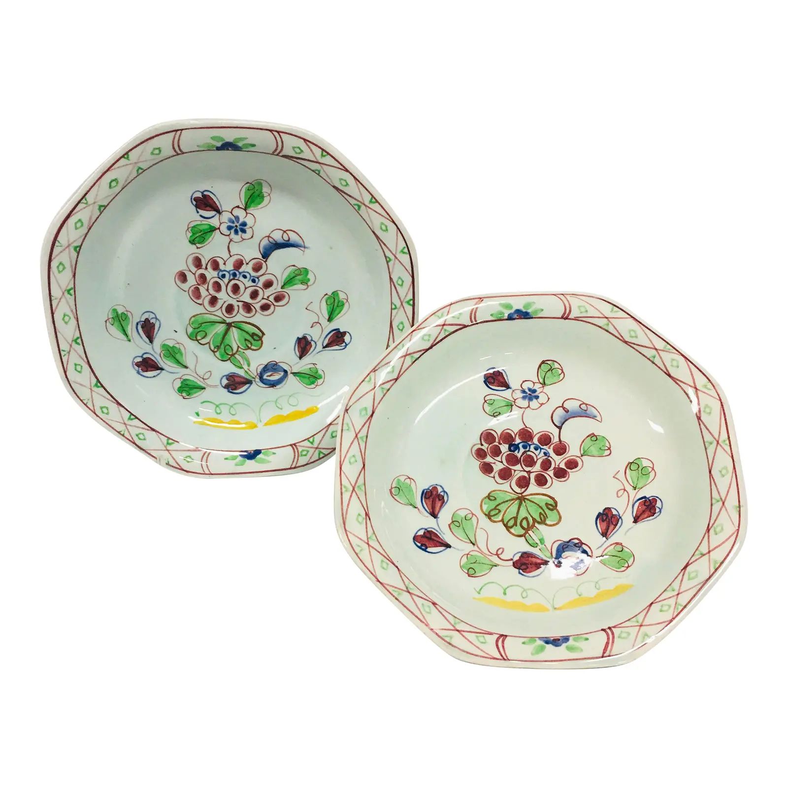 Antique Hand-Painted Calyx Ware Floral Plates- Set of 2 | Chairish