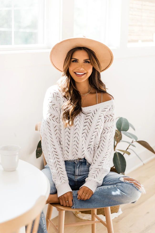 Saturday Trends Ivory Open Knit Sweater | The Pink Lily Boutique