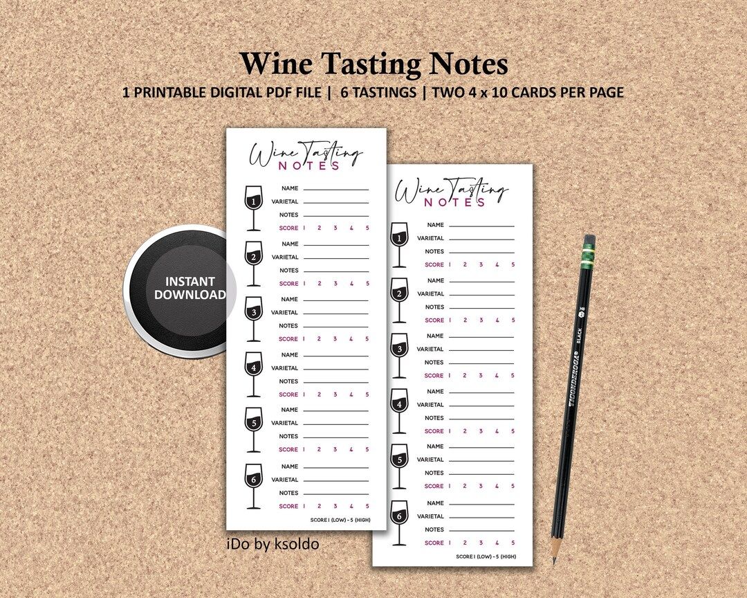 Wine Tasting Card Printable  Wine Tasting Notes for 6 - Etsy | Etsy (US)