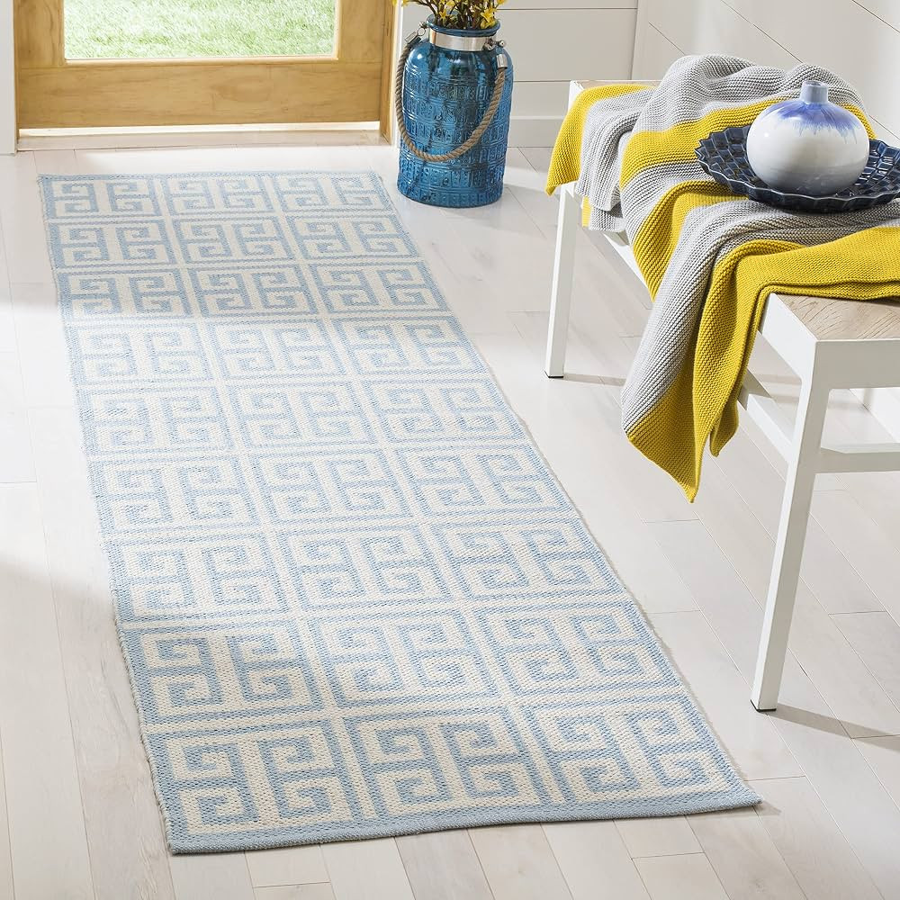 SAFAVIEH Montauk Collection Runner Rug - 2'3" x 7', Light Blue & Ivory, Handmade Greek Key Cotton... | Amazon (US)