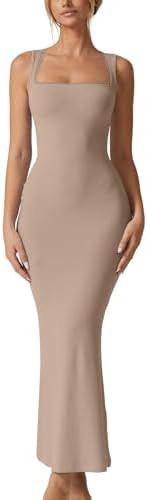 QINSEN Women's Square Neck with Lace Detail Long Maxi Dress Sleeveless Lounge Ribbed Full Length ... | Amazon (US)