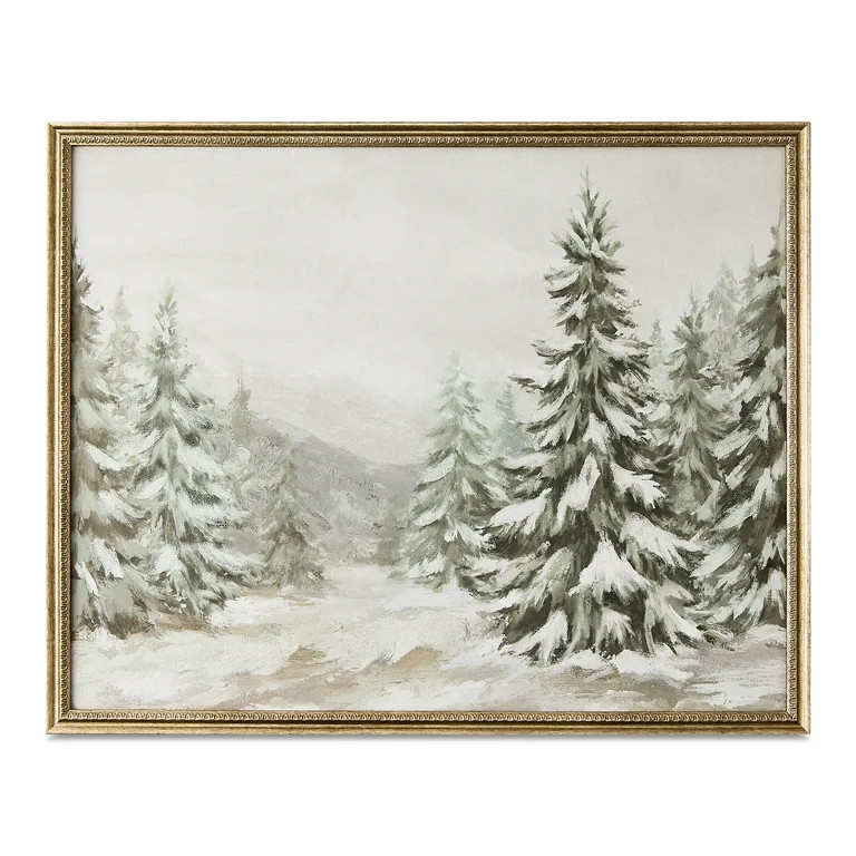 Snowy Evergreens Framed Transitional Christmas Wall Art, Green and White, 16" x 20", by My Texas ... | Walmart (US)