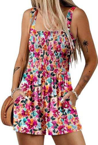 Dokotoo Women's Summer Casual Smocked Rompers Square Neck Sleeveless Loose Shorts Jumpsuits 2026 ... | Amazon (US)