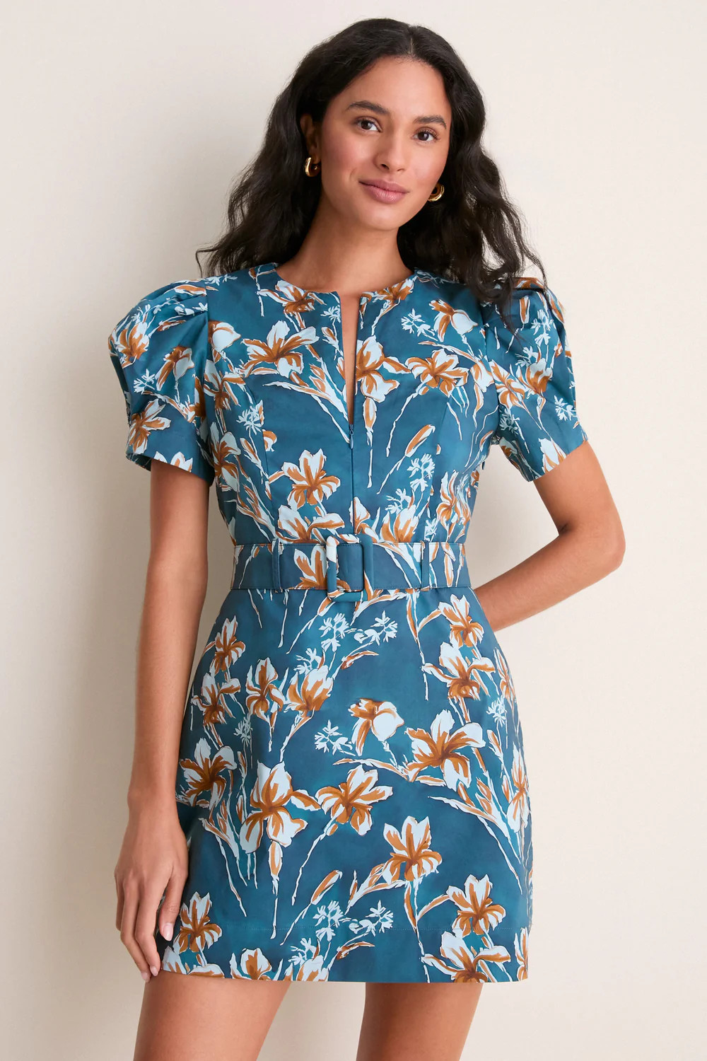 Blue & Brown Floral Liliana Zip Front Mini Dress | Tuckernuck (US)