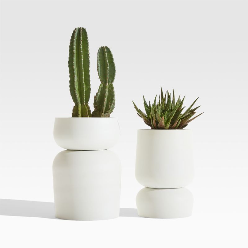 Glencoe Reversible White Metal Planters | Crate & Barrel | Crate & Barrel