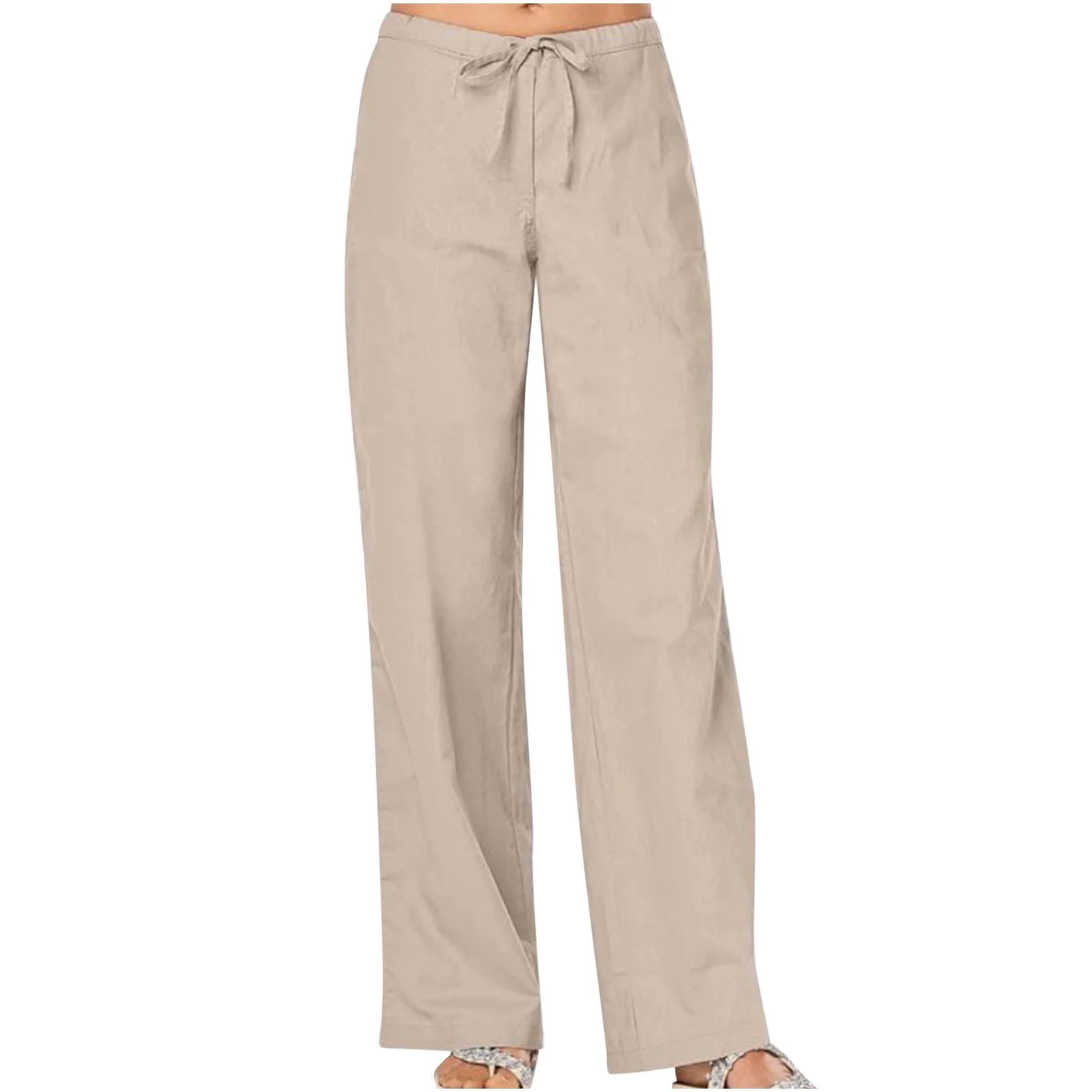 BLVB Womens Cotton Linen Pants Summer Wide Leg Pants Casual Loose Drawstring High Waisted Palazzo... | Walmart (US)