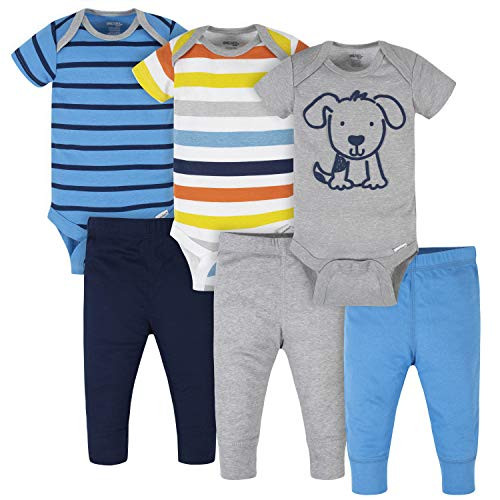 Onesies Brand Unisex Baby 3 Onesies 3 Pants Outfit Bundle Mix n Match Newborn to 12M, Blue Dog Stripe, 3-6 Months | Amazon (US)