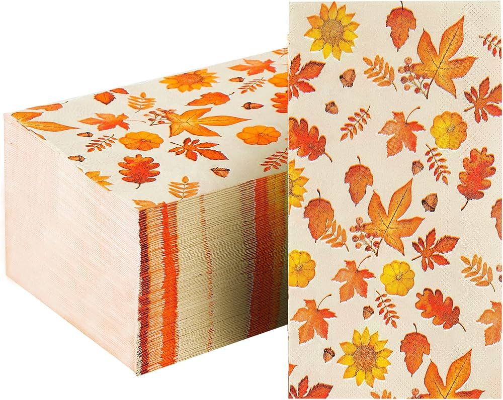 100 Pcs Thanksgiving Guest Napkins Fall Leaves Paper Napkins, 3 Ply Holiday Napkins Guests Towels... | Amazon (US)