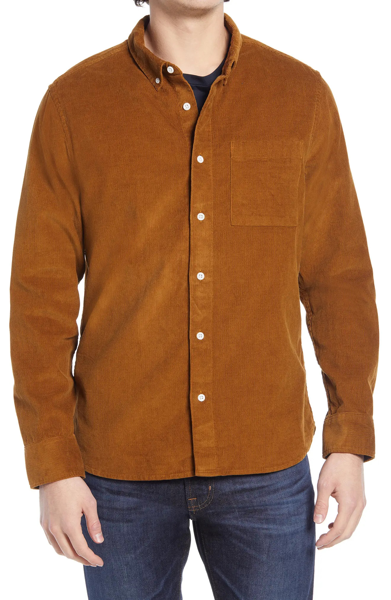 Men's Madewell Corduroy Perfect Button-Down Shirt, Size XX-Large - Orange | Nordstrom