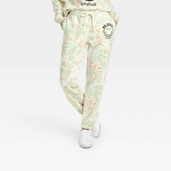 Women's Smiley World Be Kind Graphic Jogger Pants - White M | Target