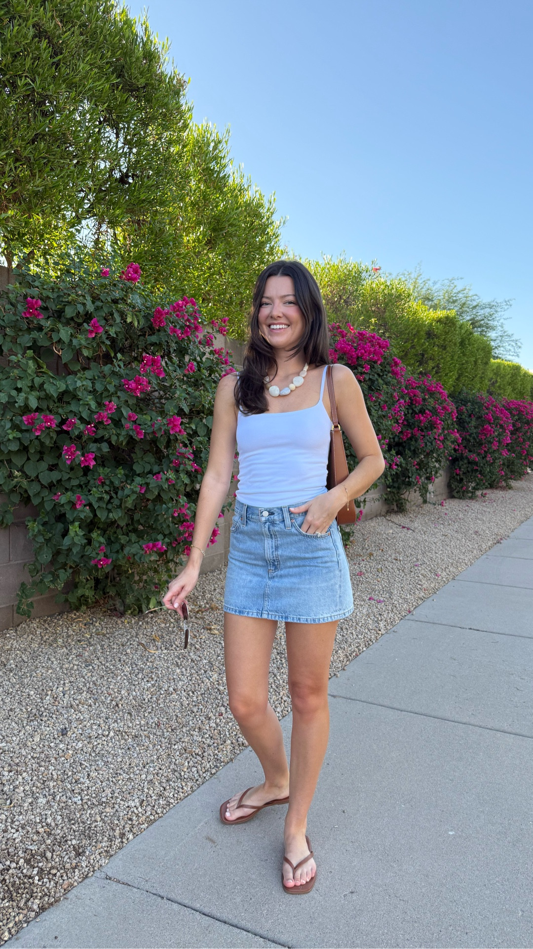 Summer outfit of the night! I’m 5’7” wearing a size XS in the top, true size 25 in the denim mini skirt, and true size 8 in the sandals! 

#LTKSeasonal #LTKStyleTip #LTKFindsUnder100