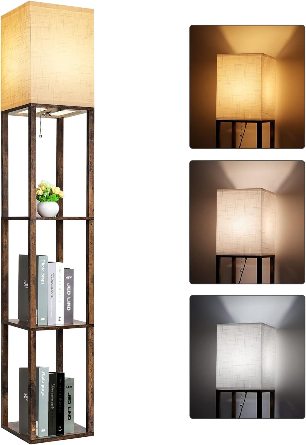 RUNTOP Floor Lamp with Shelves, Modern Shelf Lamp for Display Storage, 3 Color Temperature Wood N... | Amazon (US)