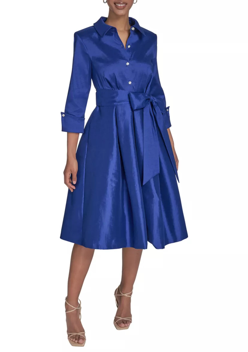 Women's 3/4 Sleeve Collar Neck Tie Waist A-Line Dress | Belk