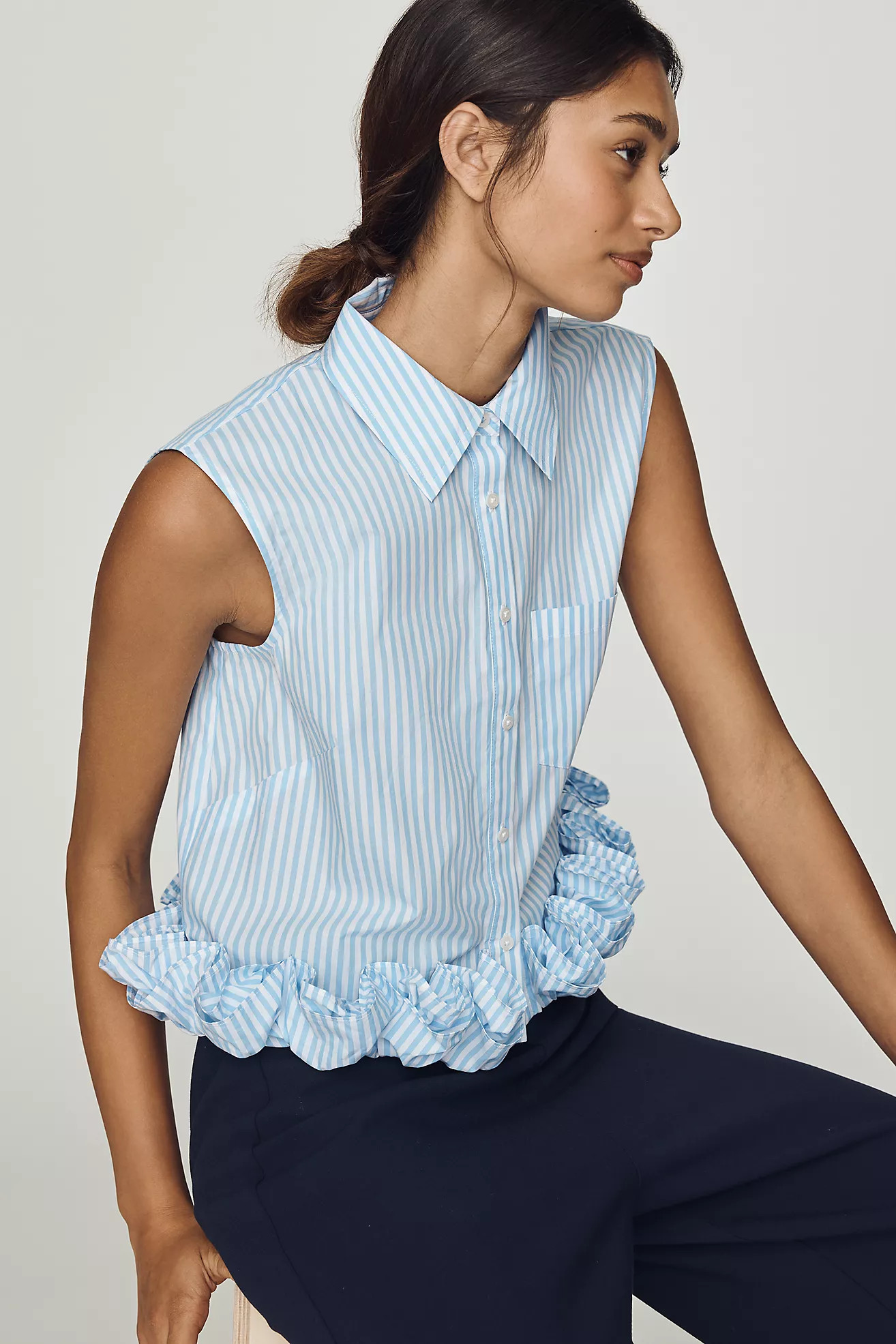 Maeve Cotton Ruffle Buttondown Shirt | Anthropologie (US)