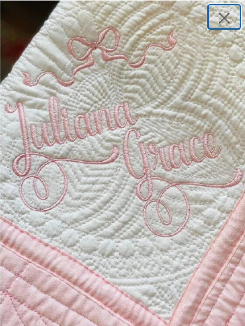 Personalized Heirloom Quilt Includes Two Names and Bow Embroidery,custom Monogrammed Blanket, Bab... | Etsy (US)