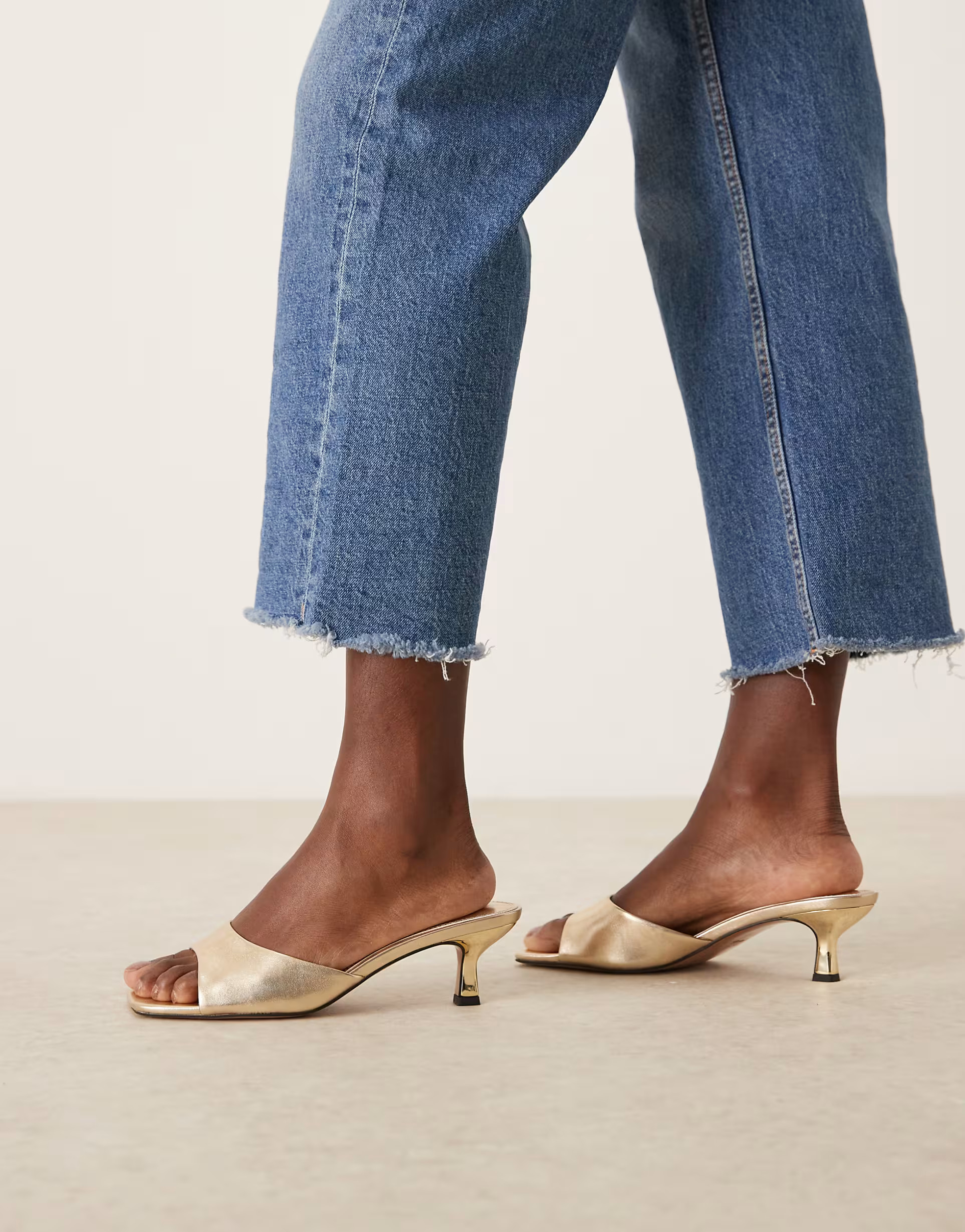 ASOS DESIGN Hyper kitten heeled mules in gold | ASOS (Global)