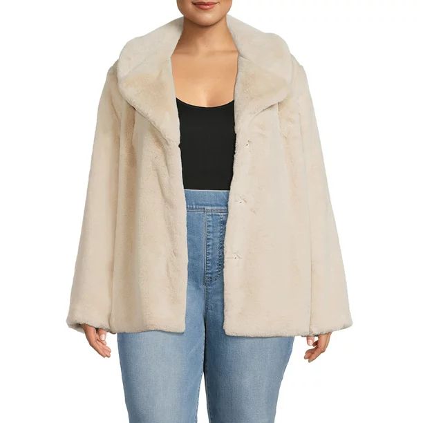 Time and Tru Women's and Plus Faux Fur Cropped Jacket | Walmart (US)