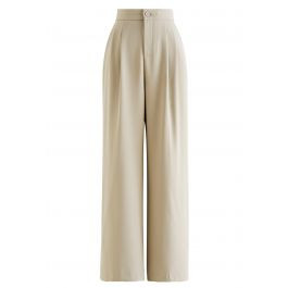 Simple Pleat Straight-Leg Pants in Light Tan | Chicwish
