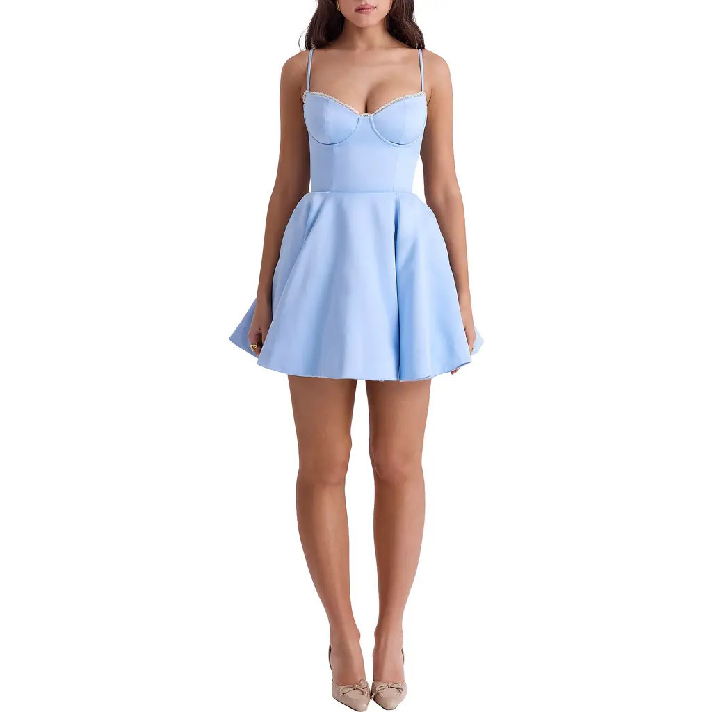 HOUSE OF CB Minimoiselle Bustier Stretch Satin Minidress in Cinderella Blue at Nordstrom, Size X-Large A | Nordstrom