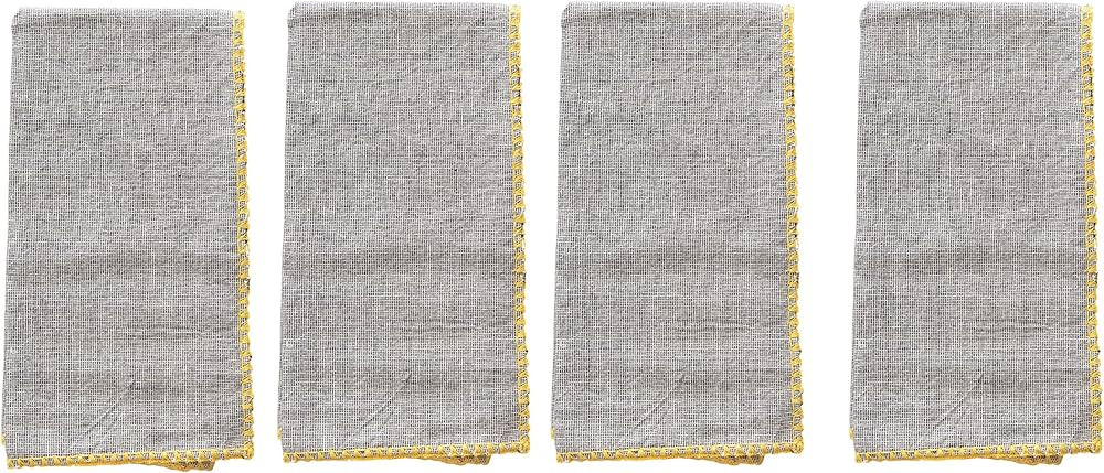 Cotton Napkins with Embroidered Yellow Edge, Grey, Set of 4 | Amazon (US)