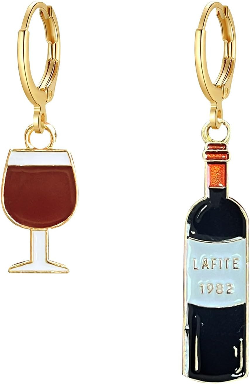 Asymmetry Red Wine Bottle Wine Glasses Drop Dangle Earrings Enamel Alloy Fun Novelty Creative Earrings Party Holiday Jewelry | Amazon (US)