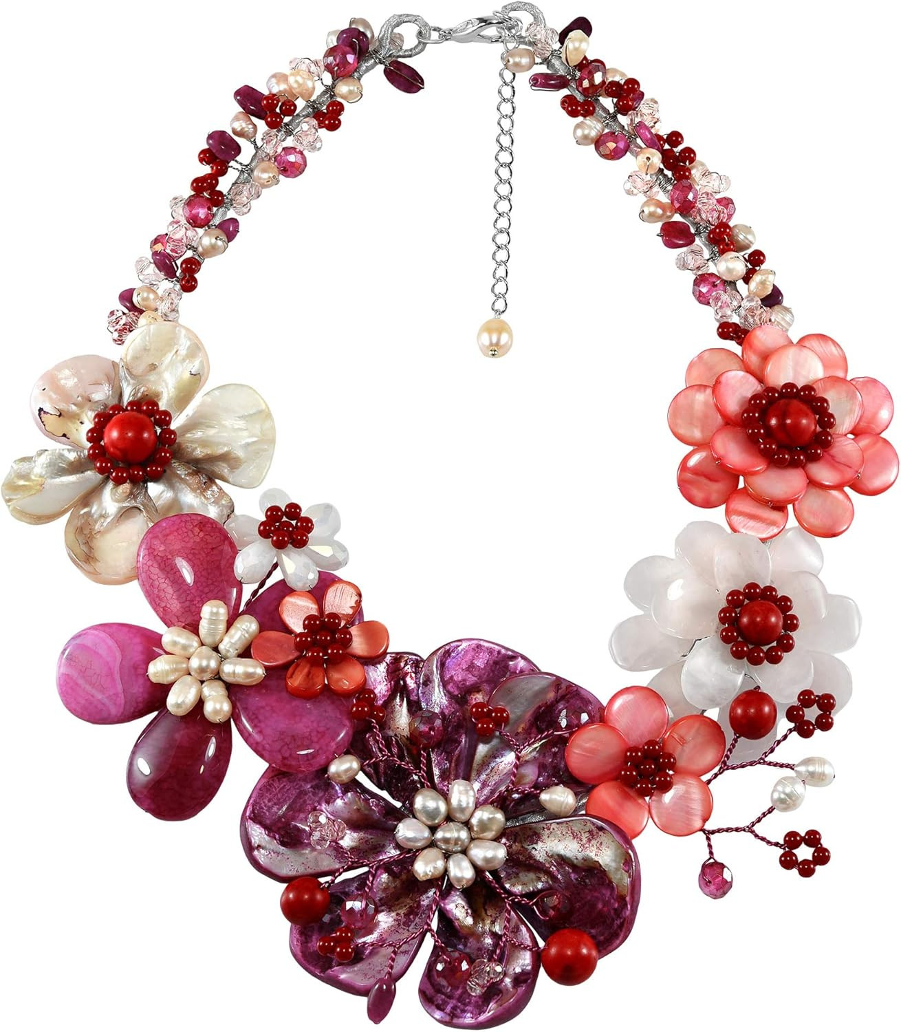 Alluring Flower Garden Pink Mixed Stones and Culture Freshwater Pearl Bib Necklace | Amazon (US)