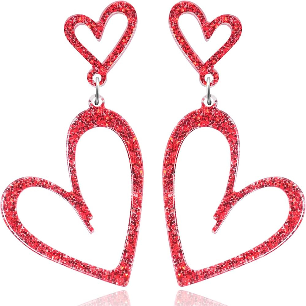 Ronglry Acrylic Heart Earrings Cute Valentines Earrings for Women Double Heart Dangle Earring Val... | Amazon (US)