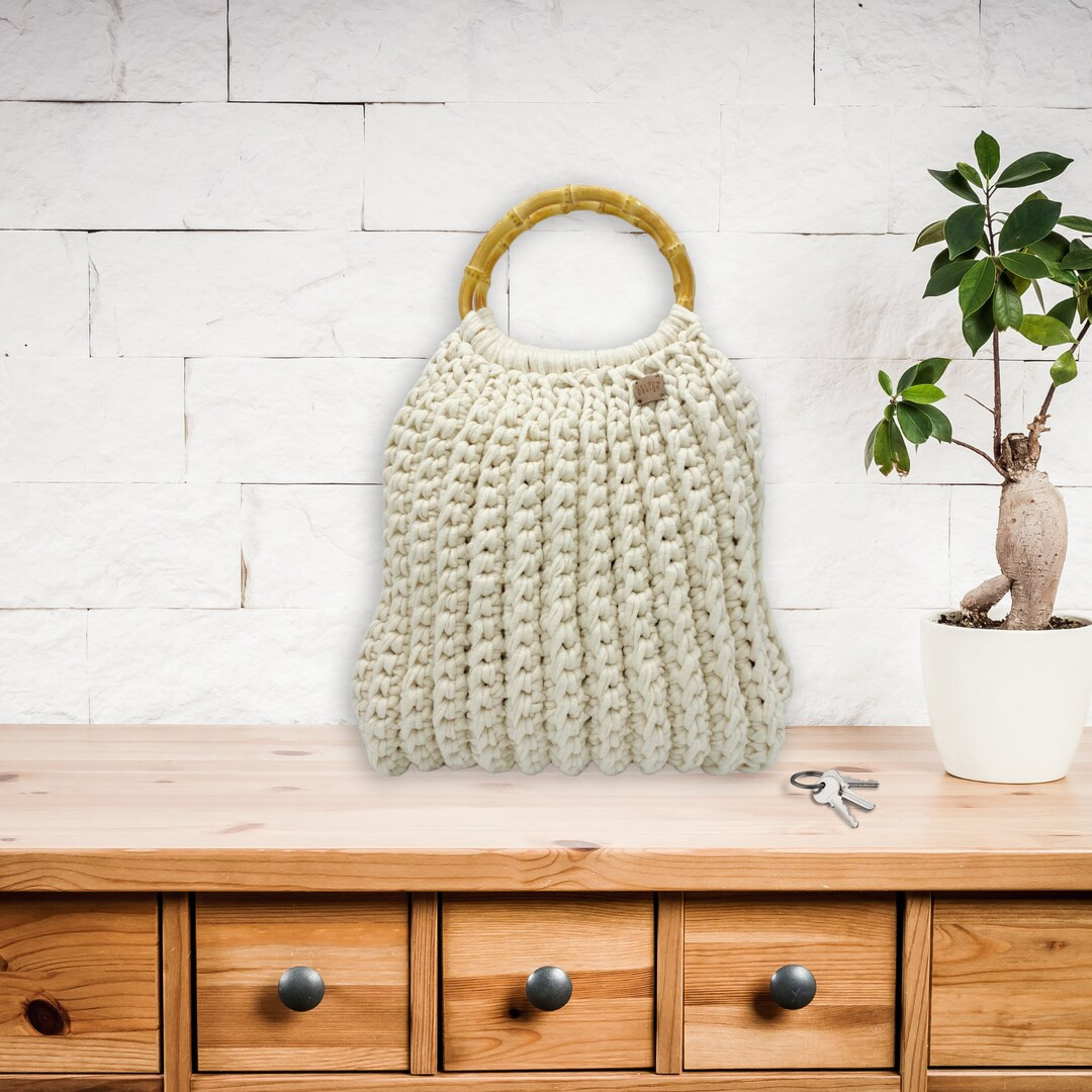 Cream Tote Bag with Bamboo Handles | Etsy (UK)