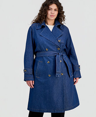 Anne Klein Plus Size Belted Denim Trench Coat - Macy's | Macy's