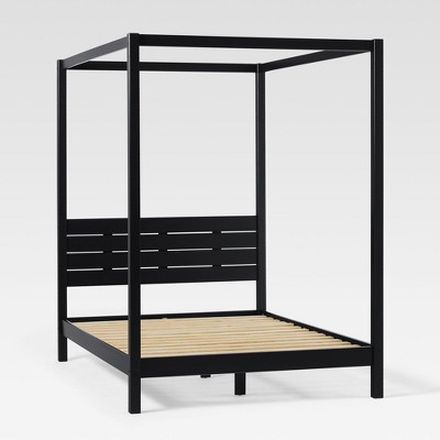 Saracina Home Full Solid Wood Canopy Bed Black: Pine Frame, Modern Style, No Box Spring Needed | Target