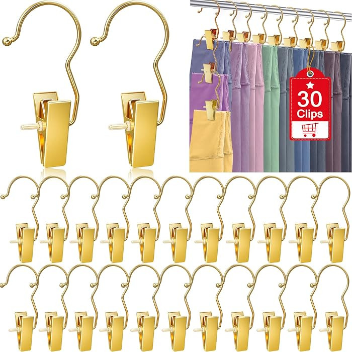 30 Pack Gold Hangers for Closet, Clips Hangers with Hooks, Clothes Pin | Amazon (US)