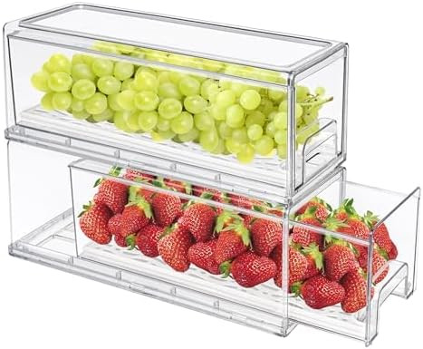 MANO 2Pack Clear Fridge Drawers Pull Out Stackable Refrigerator Drawer Organizer Bins Pantry Stor... | Amazon (US)