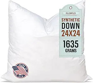 Pillowflex Synthetic Down Pillow Insert - 24x24 Down Alternative, Large Euro Pillow, Square Ultra... | Amazon (US)
