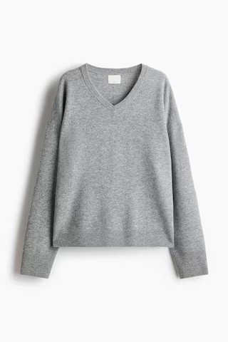 H & M - V-neck wool jumper - Grey Marl | H&M (UK, MY, IN, SG, PH, TW, HK)