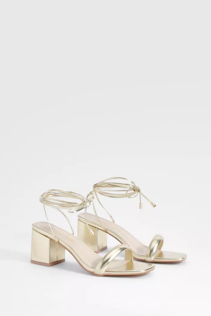 Metallic Low Block Wrap Up Heels | boohoo (US & Canada)