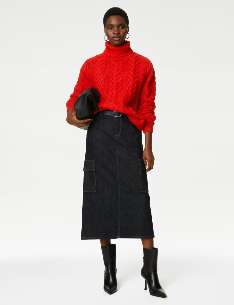 Recycled Blend Cable Knit Roll Neck Jumper | Marks & Spencer (UK)