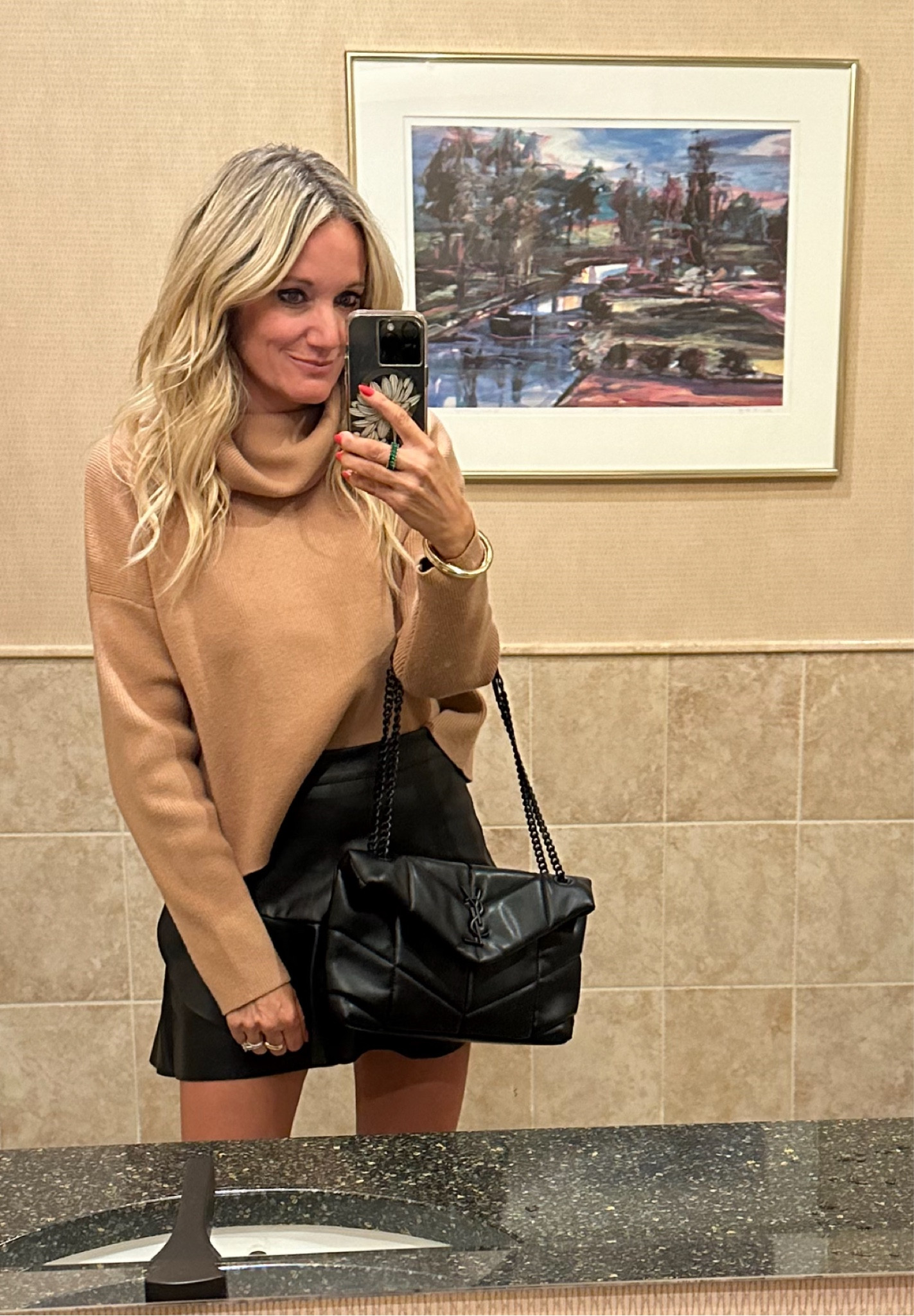 Camel cowl neck sweater size M
Faux leather skirt size S (sold out linking similar)

#LTKxVICI