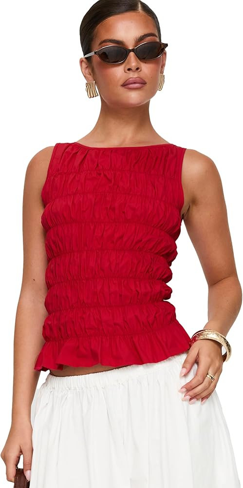 Princess Polly Women's Marleene Shirred Top | Amazon (US)